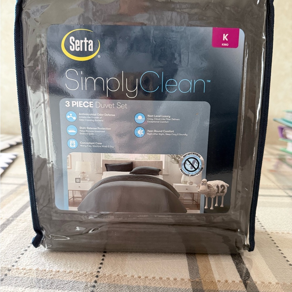 Serta SimplyClean King Duvet Cover Set in Dark Gray